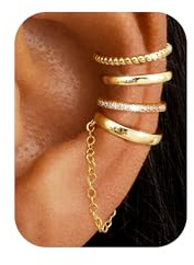Roheafer 4 st öronmuffar örhängen för kvinnor, justerbara örhängen med broskklämma utan hål, falsk helix piercing i 14K guldpläterad hypoallergen