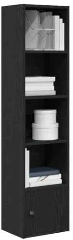 Estantería moderna de roble negro, versátil unidad de almacenamiento multiusos para sala de estar y oficina, diseño de tablero de partículas duradero, montaje flexible con puerta izquierda