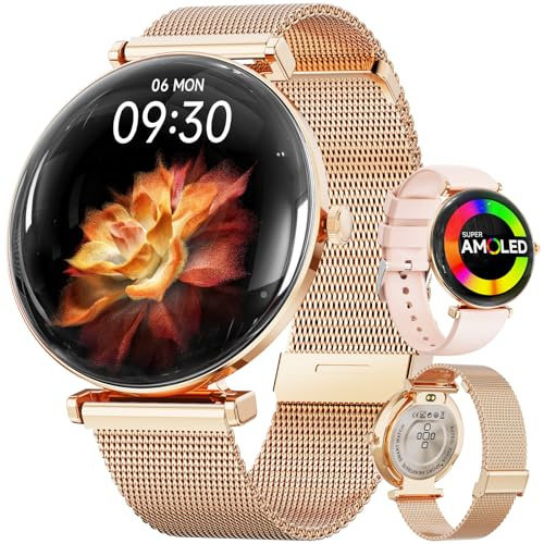 Hwagol Smart Watches for Women with Android iPhone Compatible[Calls/Metal Thin Body],1.43 Micro-Spherical AMOLED Screen,Fitness Watch with Sleep/Heart Rate Monitor,Pedometer for Steps Miles