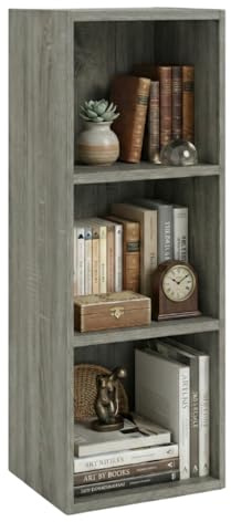 MAKA Libreria da Terra in Legno, Libreria Verticale Salvaspazio con Ripiani, Scaffale Moderno da Parete per Soggiorno, Ufficio e Camera, Mobile con Ripiani (Grigio, 3 Ripiani)