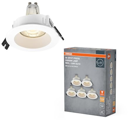 OSRAM Foco empotrable LED Spot Set GU10 2,6 W Blanco 85 mm, 200 lm 2700 K Blanco cálido, CRI ≥ 80, carcasa de plástico, juego de 5