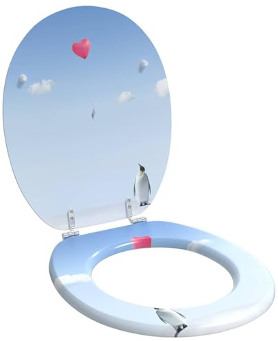 vidaXL Asiento de Inodoro de Cierre Suave Azul 44 x 38 cm, Baño Moderno, Tapa de Inodoro Elegante, Cierre Suave, Accesorio MDF, diseño cómodo y silencioso