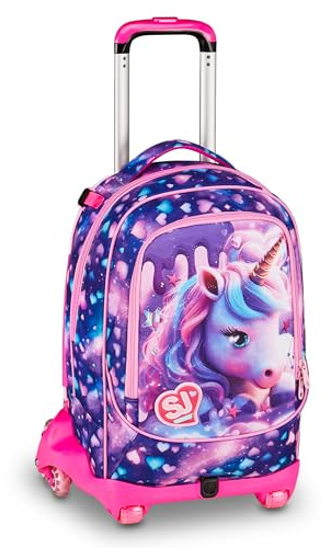 SJ GANG STYLE JAM GANG Trolley Jack 8 ruote PIXIE UNICORN, Viola, 34L, Scomponibile, Crossover System, 3 in 1, Spallacci a scomparsa, Tasca portaborraccia, Tasca frontale, Scuola elementare, Bambina