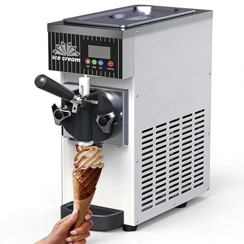 SIEEOUR Kommerzielle Soft-Eis-Maschine Für Eine Sorte, Eiscrememaschine Mit Selbstreinigend, Lcd-Display, Leistung 4-5 Kg/H, Für Restaurants, Dessertläden & Cafés, Hochgefragte Milchteeläden(Cream)