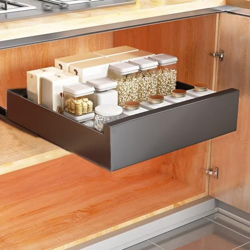 XBTGS Adhesive Pull Out Cabinet Telescopic Kitchen Drawer 25kg Load Capacity Slide Out Drawer for Kitchen Cupboard Storage 35CM W x 43CM D x，，