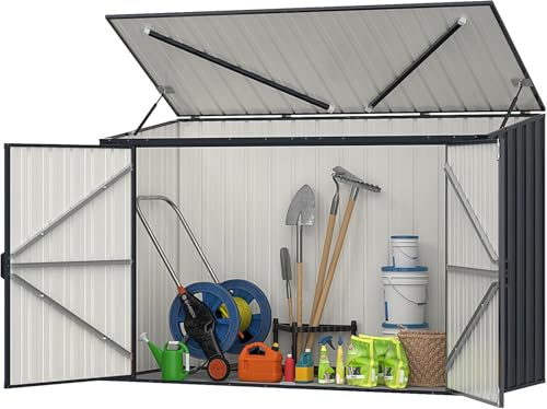 RELAX4LIFE Metall Gerätehaus, 193 x 86 x 127 cm, Gartengerätehaus Outdoor mit abschließbaren Türen, Wetterfester Geräteschuppen für Mülltonnen, Werkzeuge, Fahrrad, Gartenhaus 1,9m³, Anthrazit