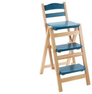 RASJCGRCOA Sedia Scaletta in Legno Massello 2 in 1, Sgabello Trasformabile in Scaletta, Scala Libreria Pieghevole per Cucina e Soggiorno, 3 Gradini,Mobile Multifunzione Salvaspazio(Blue)