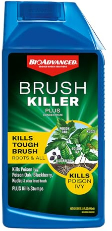 BioAdvanced Brush Killer Plus Concentrate - Mix & Spray - Kills Tough Brush like Poison Ivy and Kudzu - Visible Results in 1-6 Weeks - Rainproof in 4 Hours - 32 fl oz Bottle