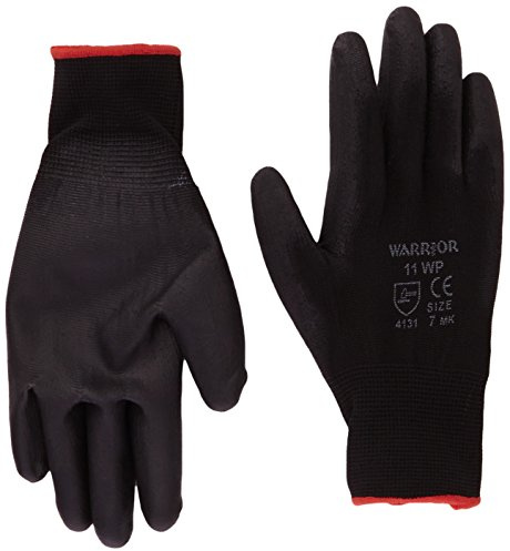 Warrior PU gants de travail en nylon enduit, NB7/S (taille 7) noir, Lot de 12