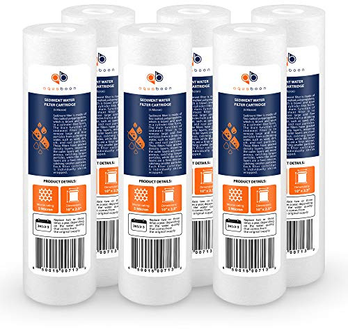 Aquaboon 5 Micron 10 x 2.5 Sediment Filter - Whole House Water Filter Replacement Compatible with Well Water Filters - P5, AP110, WHKF-GD05, 6 Pack