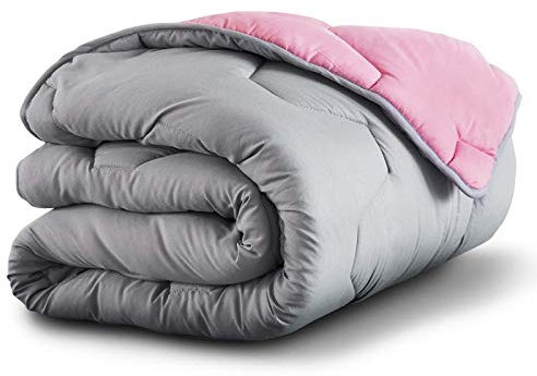 IDMarket - Couette 220x240 CM Abby Bicolore Rose et Gris 300 GR