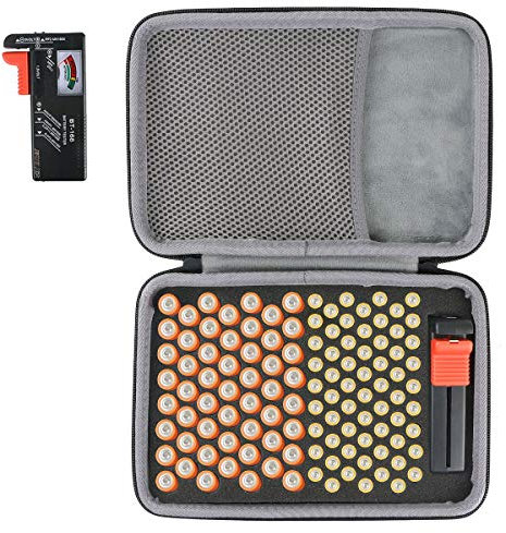 co2CREA Duro Viaggio Caso custodia per custodia Battery Organiser Storage Box Carrying Case Bag-Holds155 Batteries AA AAACD9V - Fits D-FantiX Digital Battery Tester BT-168D(Scatola grande, con tester)