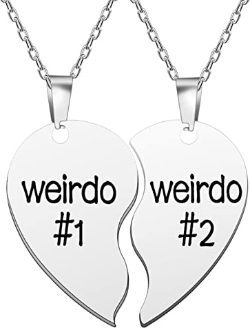 nobrand 2 Pcs Best Friend Necklaces, Weirdo 1 Weirdo 2 Stainless Steel Pendant Friendship Jewellery Forever Split Heart Pendant Set