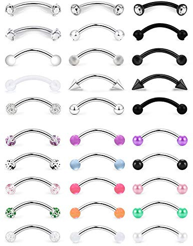 SCERRING 16G Rook Earrings Eyebrow Rings Tragus Helix Daith Cartilage Earrings Lip Ring Barbell Body Piercing Jewelry Retainer 6mm 30PCS Mix Color