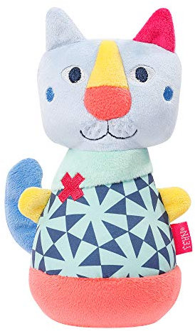 Fehn 055450 Stehauf-Katze - Stoff-Stehauffigur zum Greifen, Tasten, Fühlen und Stupsen – fördert Motorik & Hand-Auge-Koordination – für Babys und Kleinkinder ab 0+ Monaten