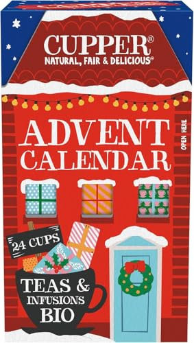CUPPER Calendario dell'Avvento Biologico, Cofanetto Assortito di 12 Tè e Infusi Biologici e 100% Naturali, Assortimento di Tisane e Tè con Filtri 100% Biodegradabili, Confezione da 24 Bustine