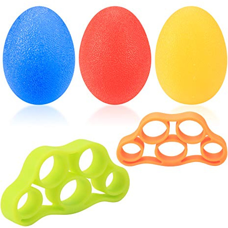 3 Pcs Stress Relief Balls, 2 Pcs Hand Grip Finger Exerciser Kit