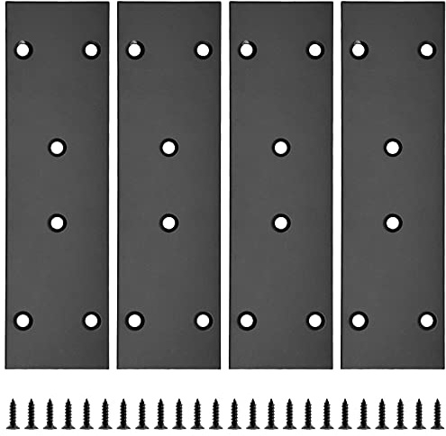 Bonsicoky 4Pcs Flat Straight Brace Brackets Stainless Steel, Black Fixing Mending Joining Plates Shelf Support Repair Plate for Furniture, Shelves, Cabinet with Screws (6.7 x 1.9 / 169 x 48mm)