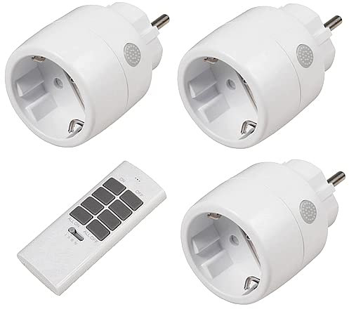 WeBaSo Sparset ET-633: 3x WLAN-Stecker mit integriertem Funk-Empfänger + Handsender für 12 Empfänger. Schaltbar mit Handy App Amazon Alexa, Google Assistant + lokal mit Funk. Erweiterbar.