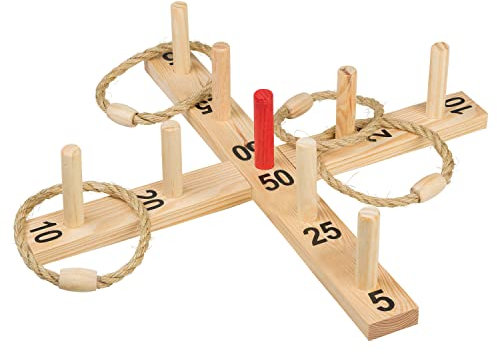 Idena - Ringwurf-Spiel aus Holz mit 9 Spielstäben und 4 Ringen aus Sisal, Geschicklichkeits-Spiel für Kinder und Erwachsene, beliebtes Outdoor-Sportspiel für den Sommer, im Garten oder Park