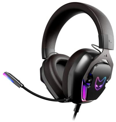 Oversteel - Phosphorus Casque de gaming 7.1, câble USB, microphone omnidirectionnel, réduction du bruit, prise jack 3,5 mm et lumière RGB, compatible PC/PS5/PS4/Xbox/Switch, noir