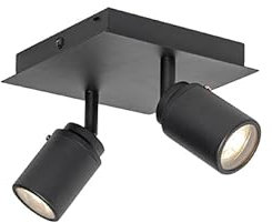 Qazqa - Modern Bathroom Spotlight Ceiling Black Square 2-Light IP44 - Ducha- - Modern - Suitable for LED GU10 | 2 Way Light - Steel Surface-Mounted spotway Light - Suitable for Living Room I Kitchen