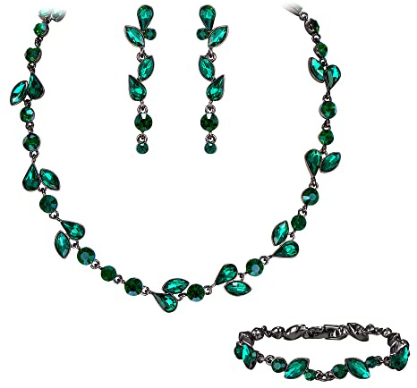 EVER FAITH Kristall Schmuck-Sets elegante Marquise- und Runde- Schliff Strass Blatt Halsketten, Ohrringe und Armband-Set für Damen Braun gold-Ton