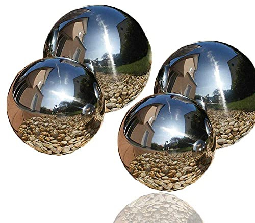 KHAPALWAK Set Of 4 Stainless Steel Gazing Balls, Shiny Mirror Reflection Garden Decorations Balls, Multiple Applications Balls, Attractive Hollow Ball, Garden Ornament Gift For Garden Lover