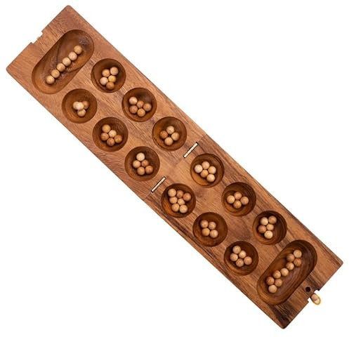 Engelhart- 350320- Awalé aus Holz – afrikanisches Spiel – Brettspiel – Holzspiel – 2 Spieler – umweltfreundliches Spiel – 13,2 x 24,4 x 4,8 cm