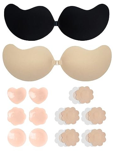 TAFACE 2 Paires De Soutiens-Gorge Adhésifs avec 8 Paires De Couvre-Tétons, Soutien-Gorge Invisible, Soutien-Gorge sans Bretelles en Silicone pour Robes De Soirée Et Vêtements Dos Nu