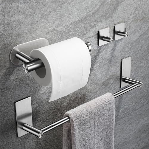 ZUNTO Porta Asciugamani Bagno - Porta Carta Igienica+Ganci Adesivi 3 Pezzi, Acciai Inossidabili Accessori Bagno Senza Forare Adatto Per Armadietti Da Bagno E Cucina