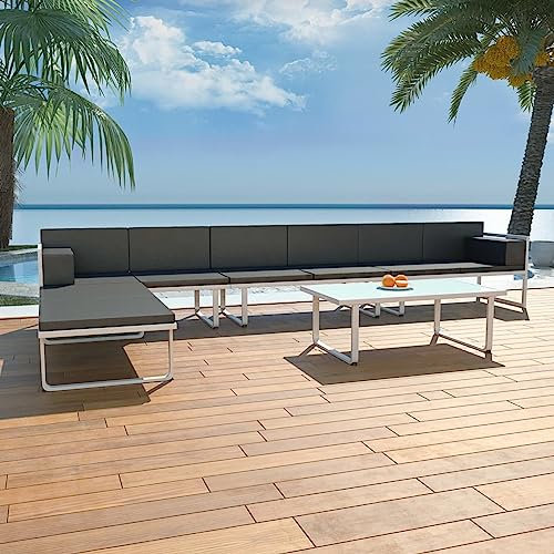 Homgoday 5-TLG. Gartenlounge Set Gartensofa Loungemöbel Gartenmöbel Set Sitzgruppe Gartenlounge Sitzgarnitur Gartengarnitur Textilene Aluminium Schwarz