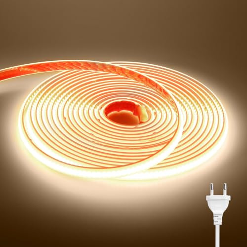 Wisada Tira de LED COB de 220V con Alimentación, IP65 Impermeable, Luz de Cuerda Flexible de 288 LED/m,Cinta Autoadhesiva Luz para la decoración del Gabinete Sala estar Dormitorio TV