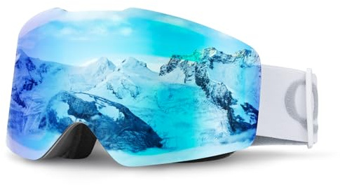 Qunature Lunettes Ski OTG Hiver Visière Protection UV400 Masque Anti-buée Élastique Respirant Jouer Neige Homme Femme Compatibles avec Casque Grand Vision Non-Cadre Snowboard Motoneige Escalade