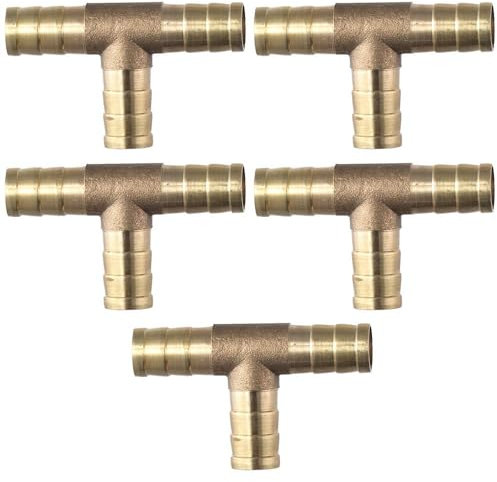 HOBBYIN T-förmige 3-Wege-Schlauchverbinder aus Messing, 10 mm, Schlauchstutzen, T-förmig, 3-Wege-Schlauchverbinder, Spleißverbindung, Wasser/Kraftstoff/Luft, 5 Stück