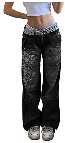 Boyfriend Jeans Teenager Mädchen Y2K Jeans Baggy Low Waist Jeanshosen Cargohose Vintage Schlaghose-Jeans Wide Leg Weites Bein Damenjeans E-Girl Harajuku Streetwear Pants Trousers