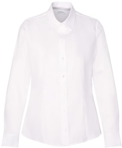 Sidenklistermärken damer blus – skjortblus – normal passform – strykfri – skjortbluskrage – långärmad – 100%, Vit, 34