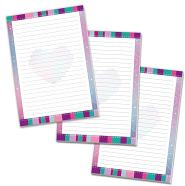 3 bunte Schreibblöcke Briefpapier liniert für Mädchen Kinder Schule Teens Erwachsene Bausteine lila rosa blau türkis (3 Blöcke A5 mit je 25 Blättern)
