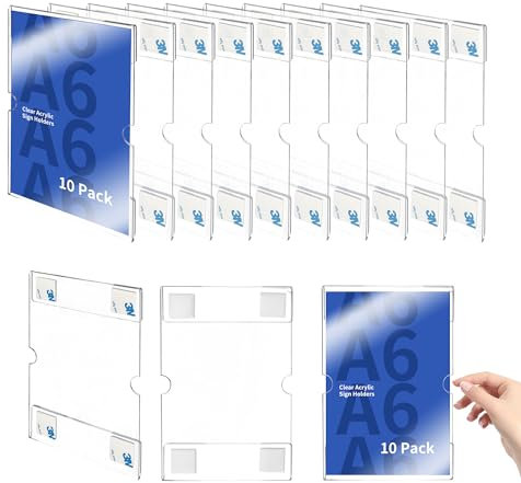 AZKEEGREY Lot de 10 Porte Affiche Muraux A6 Vertical Acrylique, Porte Menu Supports de Panneau Mural avec Ruban Adhésif pour Bureau Magasin Restaurant