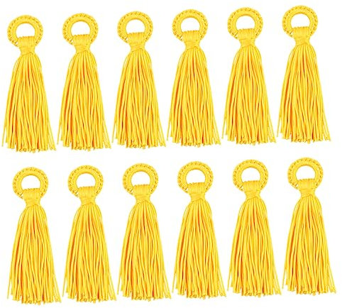 SHINEOFI 12 Stück Selbstgemacht Quasten Anhänger Aus Polyester Kleine Gelbe Handyanhänger Schmuckzubehör Für Halsketten Armbänder Und Scrapbooking Selbstgemacht Charm Anhänger Für Kreative Handarbeit