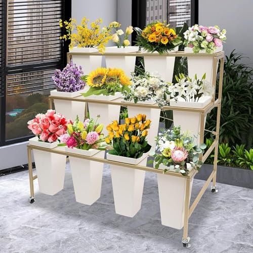 KEPMOGOH Moderne Étagère À Fleurs, Porte Plante Fer Forgé, Support Plantes De 3 Niveaux Pour Extérieur - Support Porte Pots De Fleurs Décorative De Rangement Pour Jardin Balcon(A)