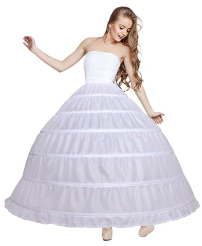 Women's White Floor Length Petticoat 6 Hoop Skirt for Women Crinoline Underskirt for Wedding Quinceanera Dress