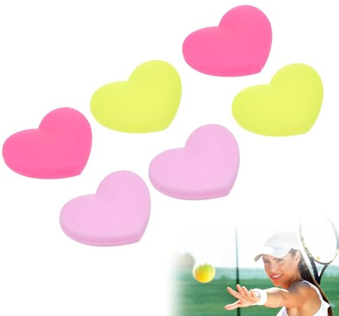 DHWEKU Tenis Vibración Amortiguador,6 Paquete Corazón Forma Silicona Amortiguador Raqueta Cuerda Amortiguación para Tenis Raqueta, Amarillo,Rosa pálido,Rosa