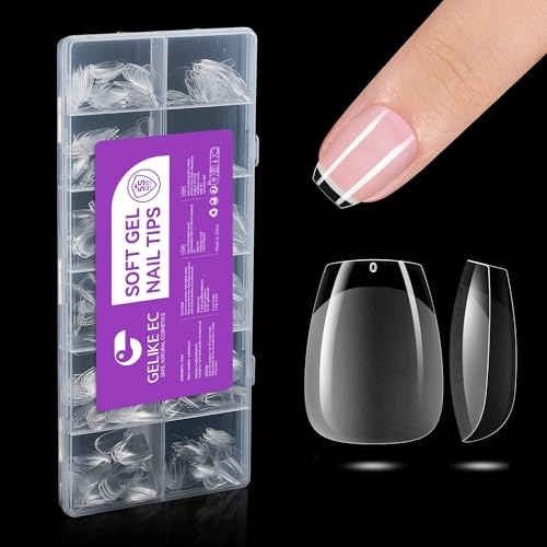 Gelike ec Faux Ongles Extra Court Cercueil 552 Pièces 12 Tailles Couverture Complète Semi-mat PMMA Pose Americaine Ongle Transparente