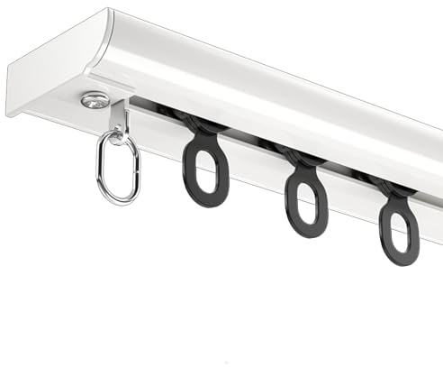Riel Para Cortinas Ultrafino De 400 Cm, Riel De Techo De Aluminio, Barras Divisorias De Ambientes, Montaje En Techo, Juego De Rieles Para Cortinas Con Rodillo Silencioso(White,300cm/9.8ft(2 * 150cm))