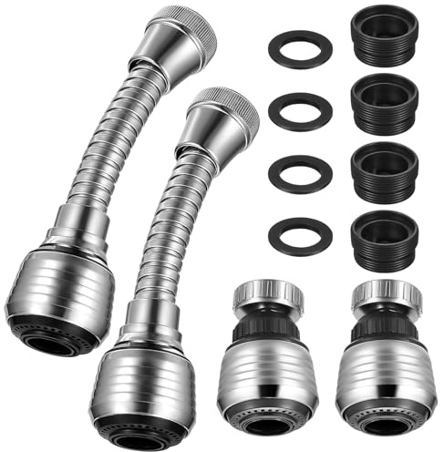 4 Pcs Kitchen Tap Spray Head Adapter, Universal Kitchen Tap Extension | Bathroom Kitchen Sink Faucet Extender Tap Aerator, Flexible 360° Swivel for Kitchen Tap, 2 Modes/2 Long+2 Short