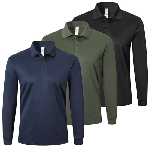 ZENGVEE Mens Polo Shirts Long Sleeve 3 Pack Quick Dry Breathable Lightweight Golf Polo T Shirts Casual Sports Gym Tennis Tops（P8520-BNG-XL）