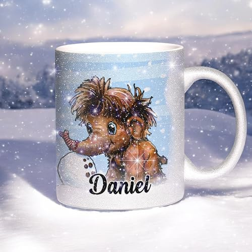 Sunnywall Keramik Tasse Kaffeebecher Glitzertasse Weihnachtstasse Winter | Keramikbecher 330 ml spülmaschinengeeignet für Kaffee Tee Büro Alltag mit Motiv und Namen personalisierbar