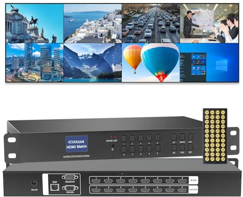ICUIXIAN 8x8 HDMI Matrix 1920P Rackmount HDMI Matrix Switcher, unterstützt RS232/IR/WEB Steuerung/HDMI1.4a EDID Management/HDCP/Dolby Digital/DTS-HD Haupt-Audio-Übertragung