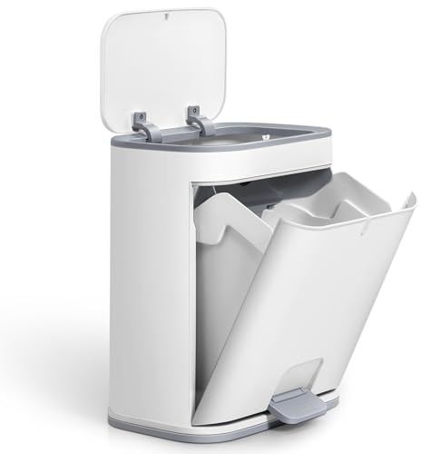 Warmiehomy 12L Grey Double Open Pedal Bin with Lid for Kitchen & Bathroom | Press & Pedal Open, Detachable Plastic Inner Bin for Recycling, with Bin Bag Fixing Hole, for Bedroom Office